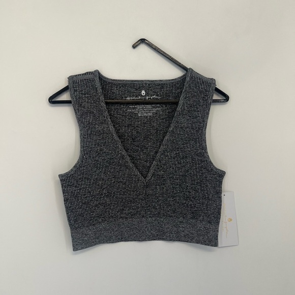 Spiritual Gangster Tops - Spiritual Gangster Ribbed Metta Plunge Yoga Brami In Heather Gray